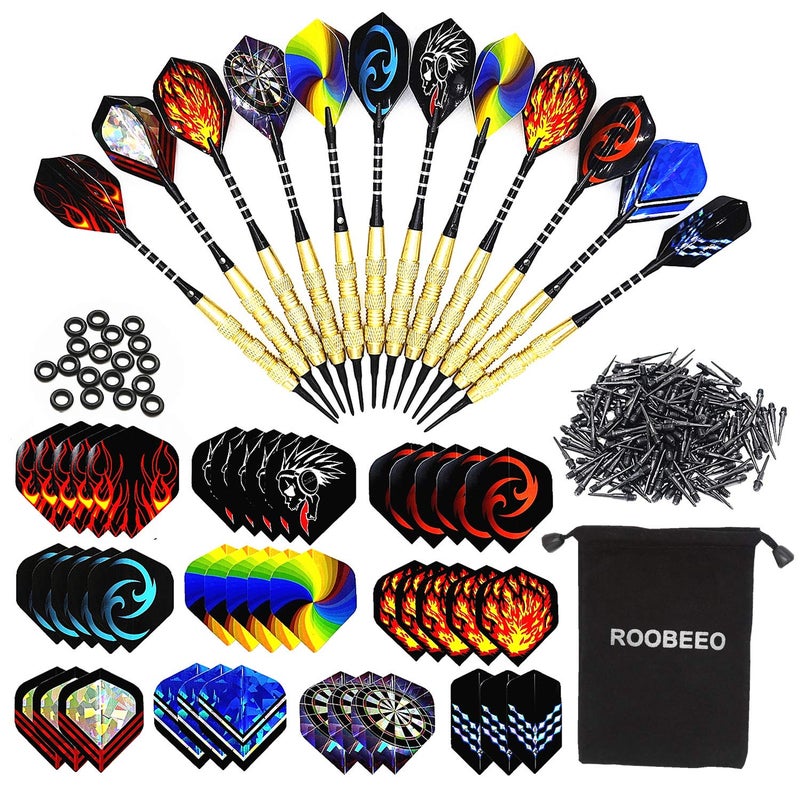 ROOBEEO Soft Tip Darts 12 Pcs 18g Plastic Tip Darts Set with Brass Steel Barrels&Aluminum Shafts,200 Extra Dart Tips 42 Dart Flights 20 Extra Rubber Rings and 1 Storage Bag for Electronic Dart Board - Image 1
